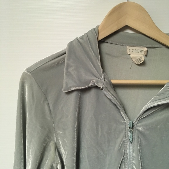 Soft Blue Grey Velvet Zip up J. Crew Jacket - Picture 4 of 6